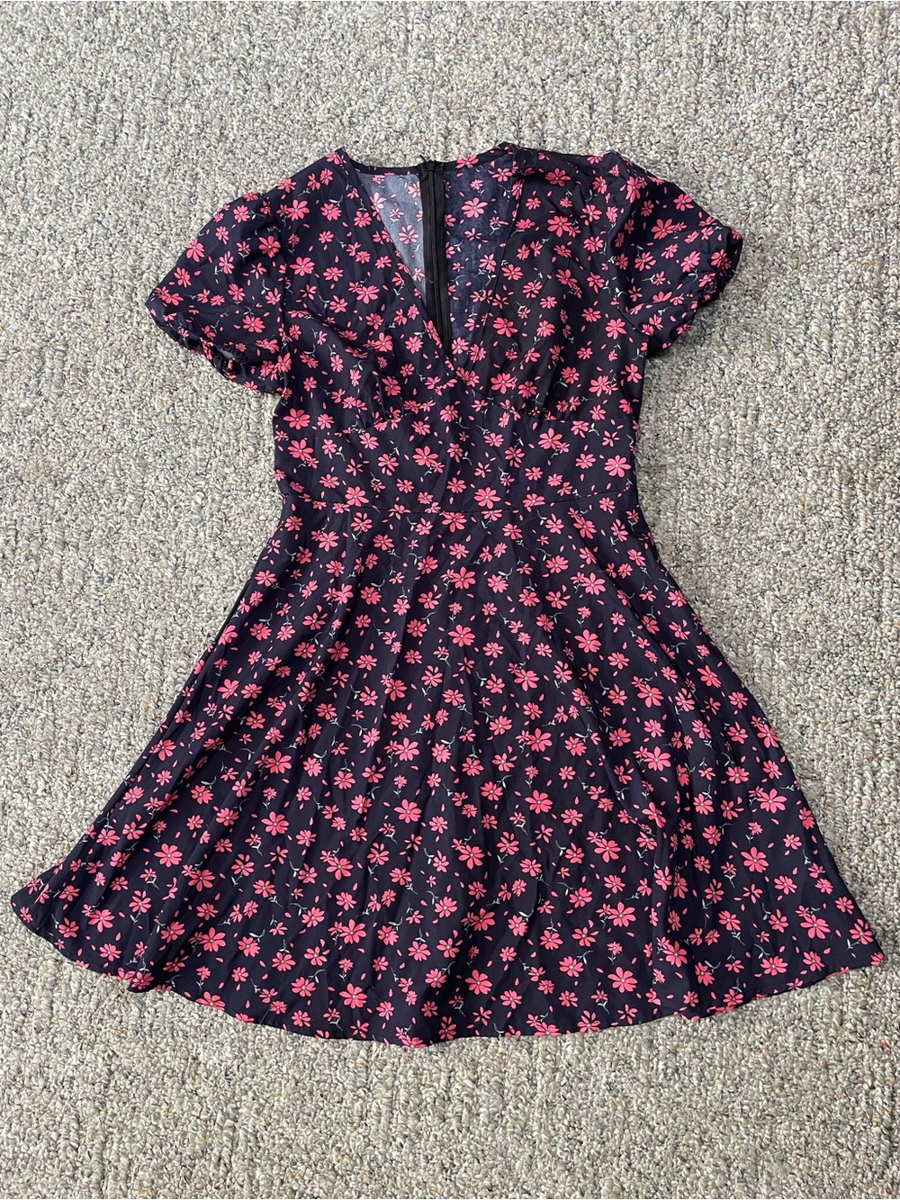 Women's navy Floral Fit-and-Flare Dress with Pink Floral Print